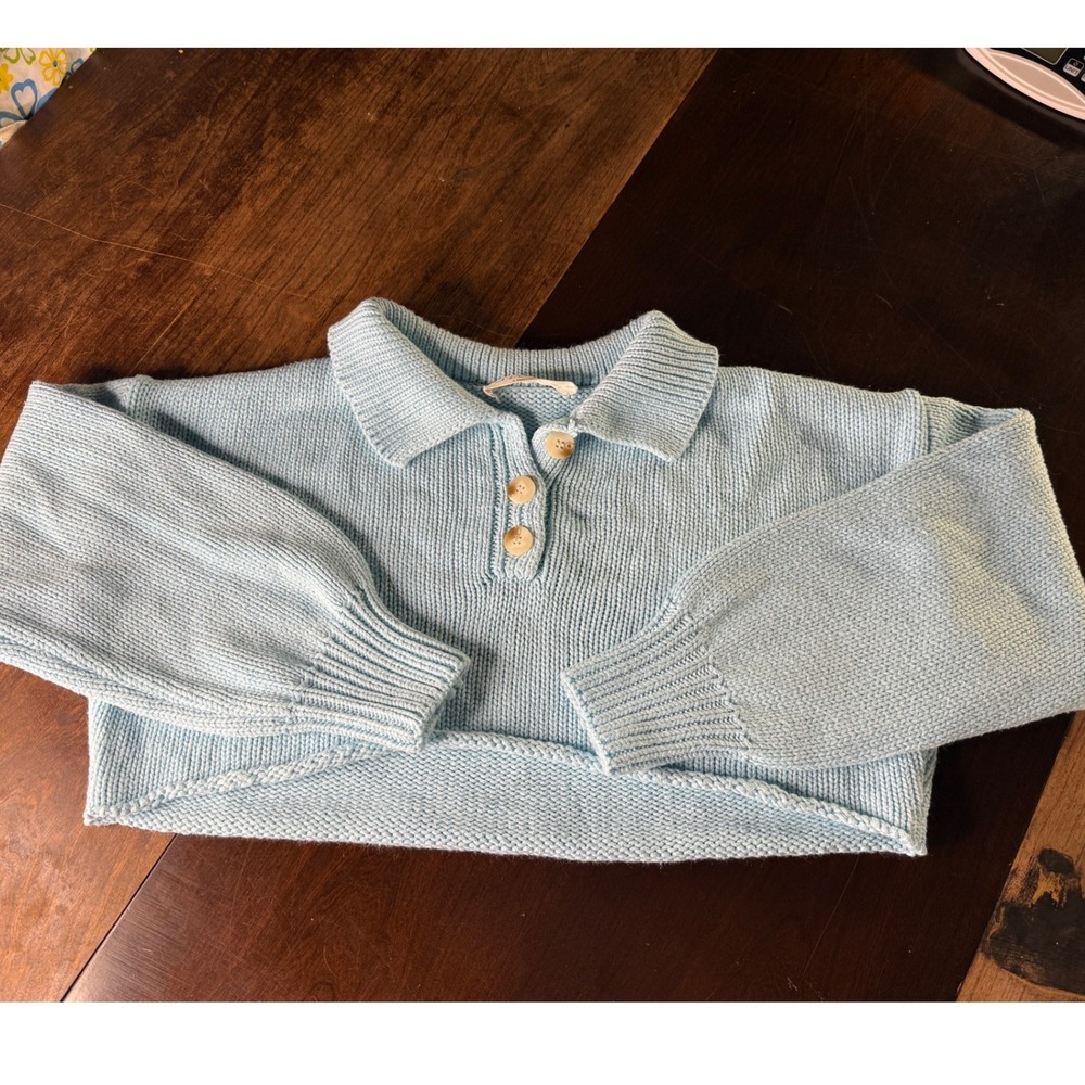 American Threads Cropped Polo Sweater XS/S Light Blue